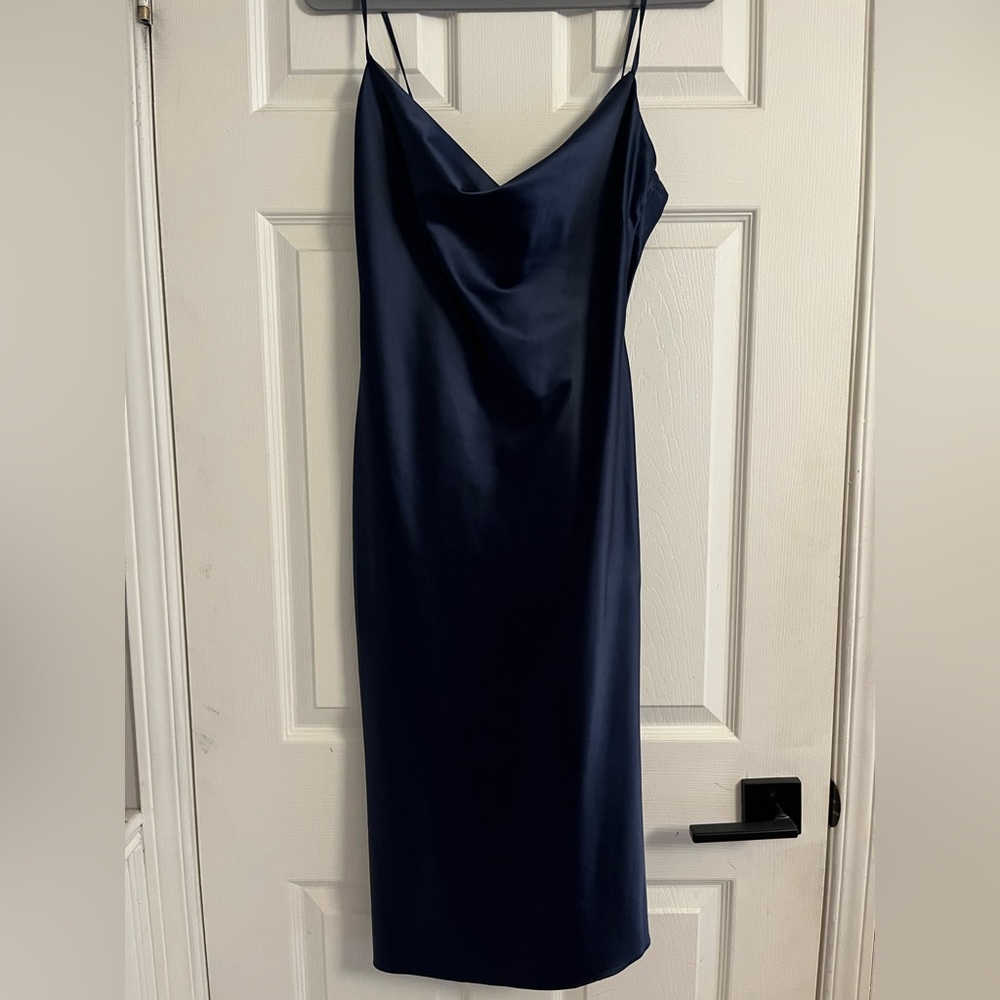 Lovely Day Cowl Navy Blue Satin Dress💙
